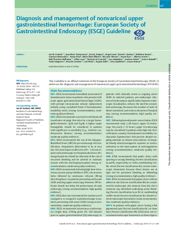 (PDF) Diagnosis and management of nonvariceal upper gastrointestinal ...