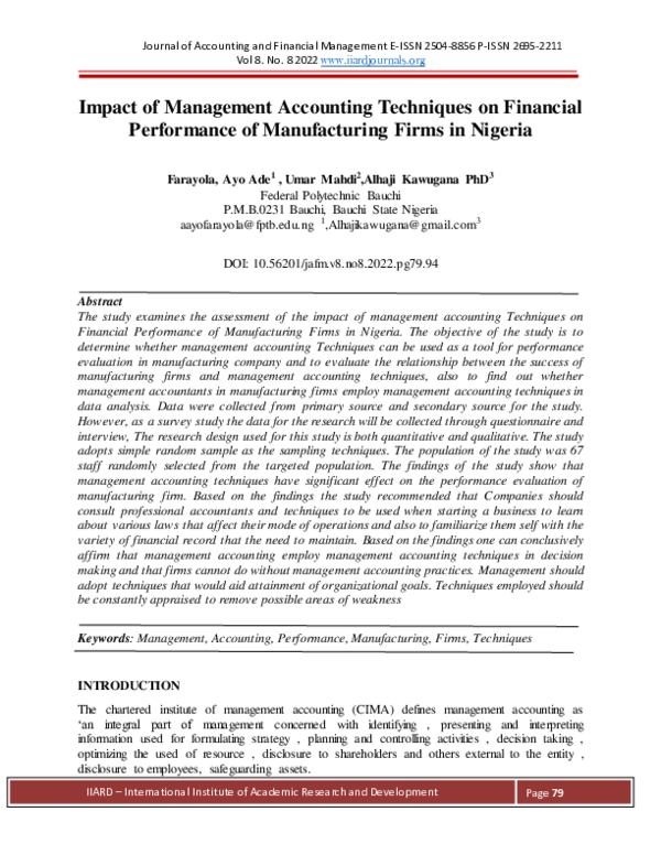(PDF) Impact of Management Accounting Techniques on Financial ...