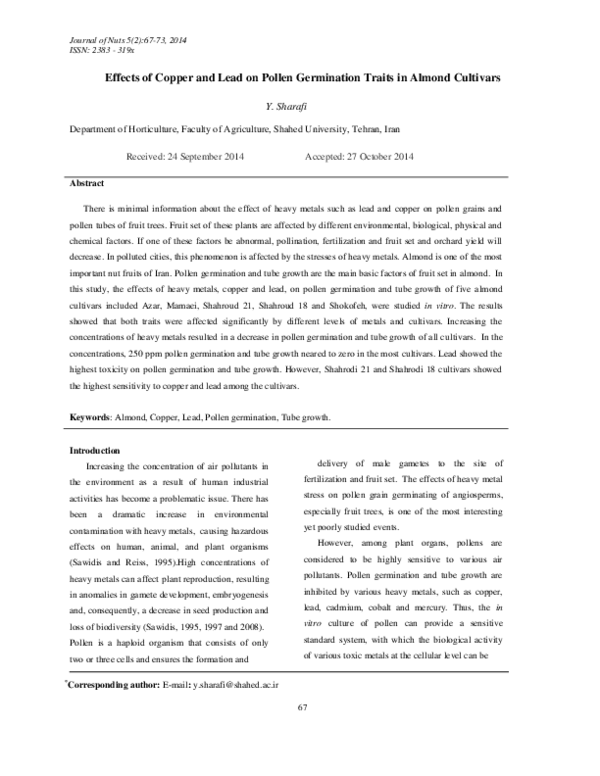 (PDF) Effects of Copper and Leadon Pollen Germination Traits in Almond ...