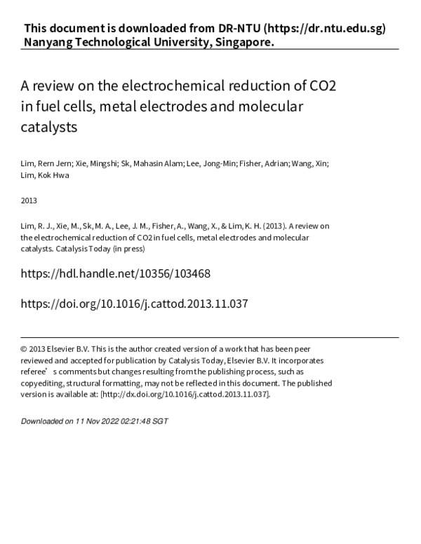 (PDF) A review on the electrochemical reduction of CO2 in fuel cells ...
