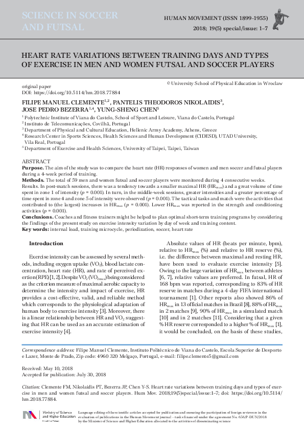 (PDF) Heart rate variations between training days and types of exercise ...
