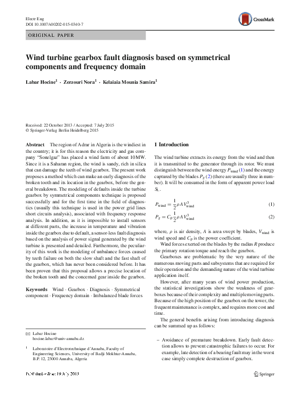 (PDF) Wind turbine gearbox fault diagnosis based on symmetrical ...
