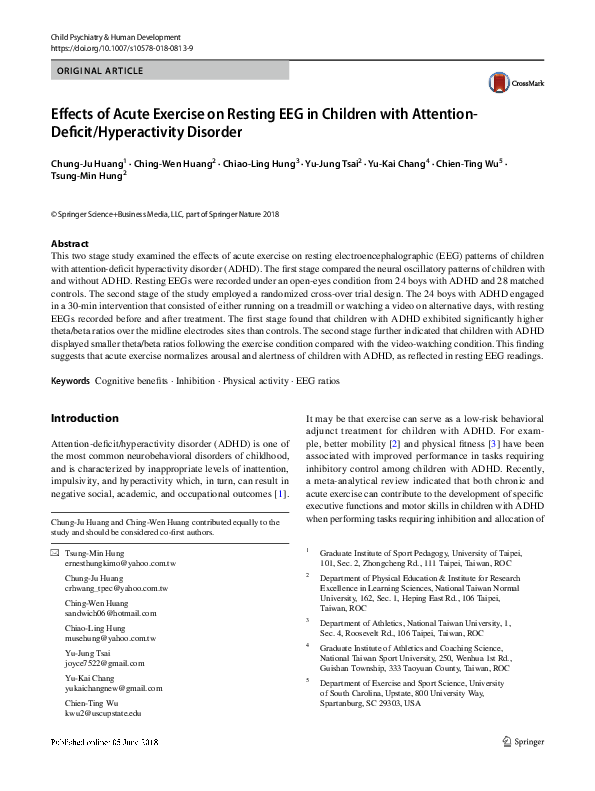 (PDF) Effects of Acute Exercise on Resting EEG in Children with ...