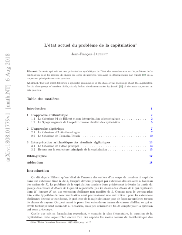 (PDF) The present state of the capitulation problem