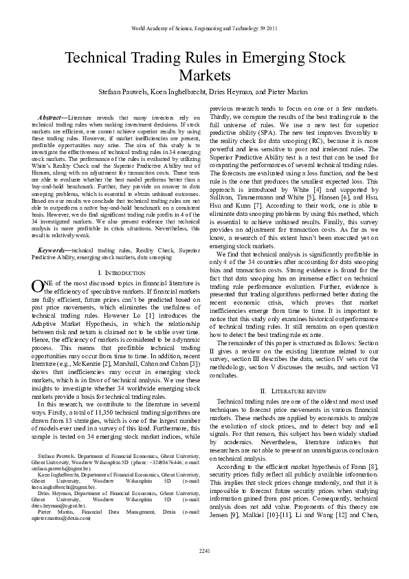 (PDF) Technical Trading Rules in Emerging Stock Markets