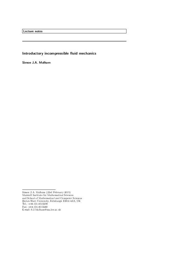Pdf Introductory Incompressible Fluid Mechanics
