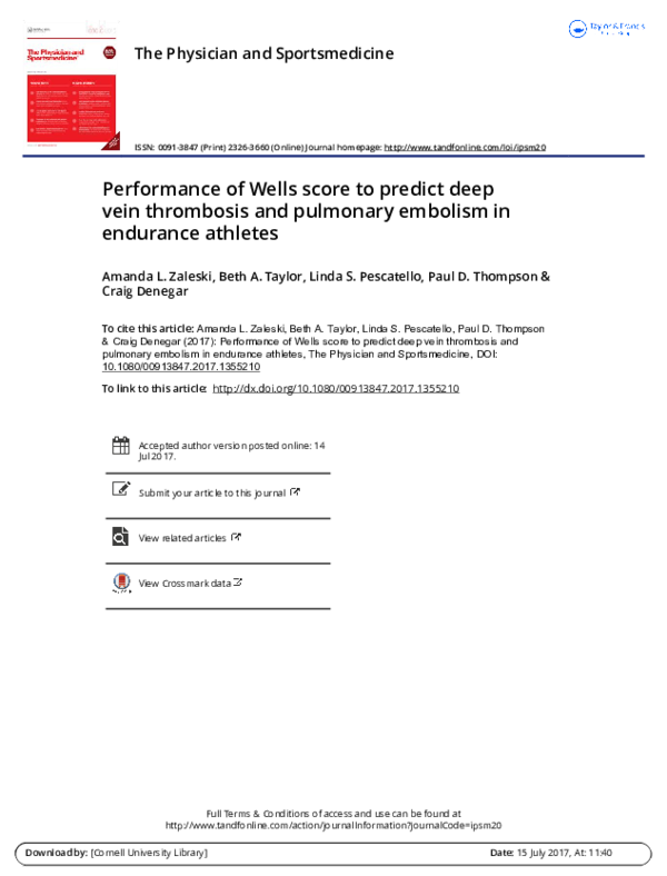 (PDF) Performance of wells score to predict deep vein thrombosis and ...