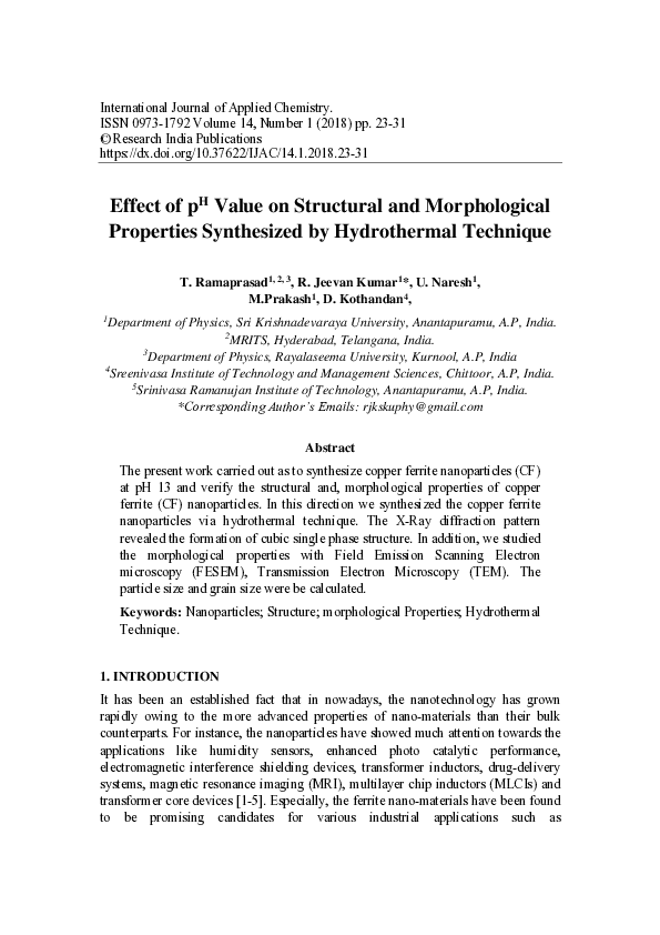(PDF) Effect of pH Value on Structural and Morphological Properties ...