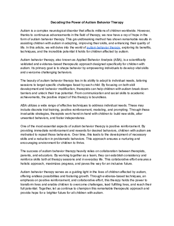 (PDF) Decoding the Power of Autism Behavior Therapy