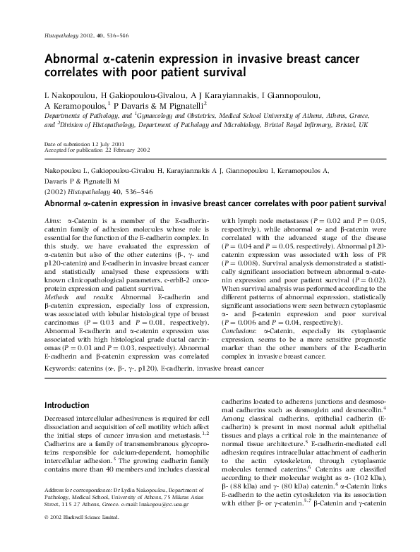 (PDF) Abnormal α‐catenin expression in invasive breast cancer ...