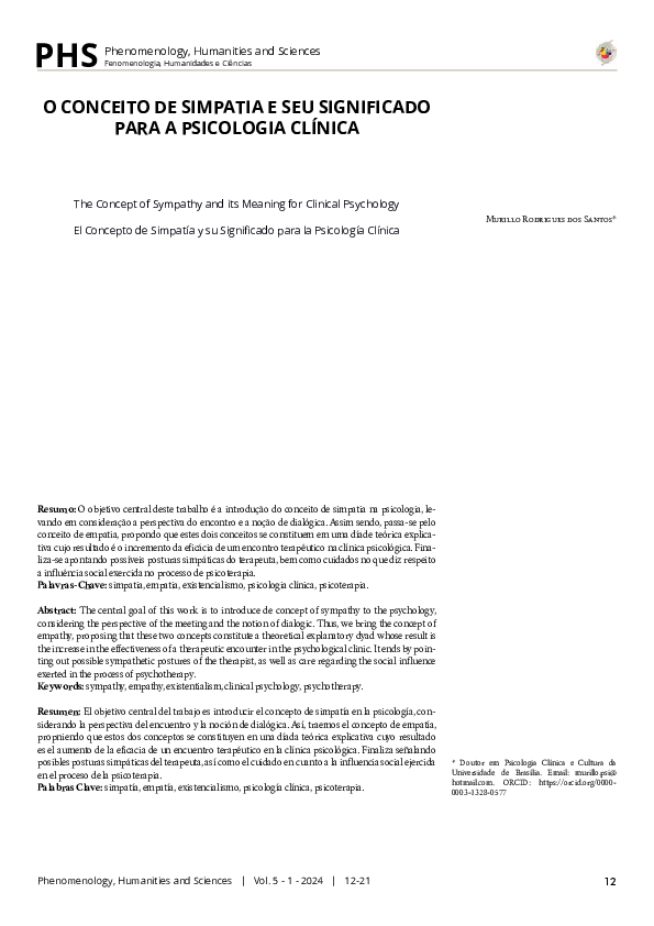 (PDF) O conceito de simpatia e o seu significado para a psicologia clínica
