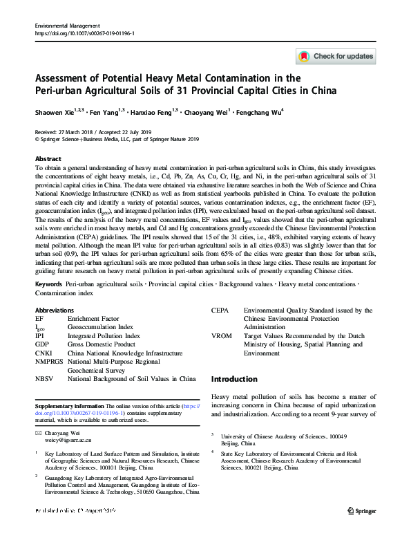 (PDF) Assessment of Potential Heavy Metal Contamination in the Peri ...