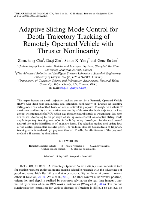 (PDF) Adaptive Sliding Mode Control for Depth Trajectory Tracking of ...