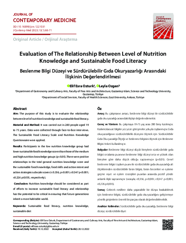 (PDF) Evaluation of The Relationship Between Nutrition Knowledge and ...