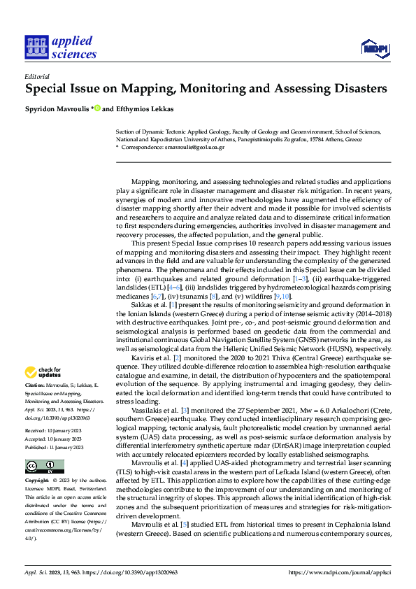 Pdf Special Issue On Mapping Monitoring And Assessing Disasters