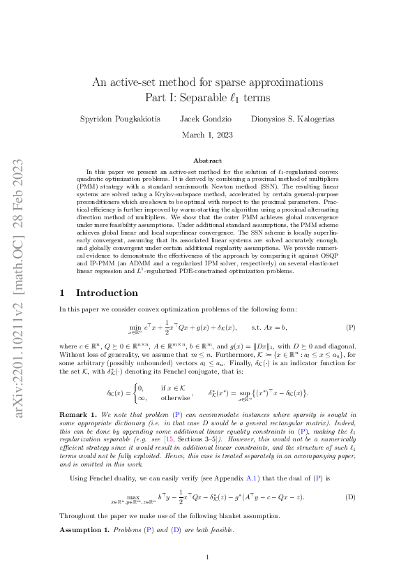 (PDF) An active-set method for sparse approximations. Part I: Separable ...