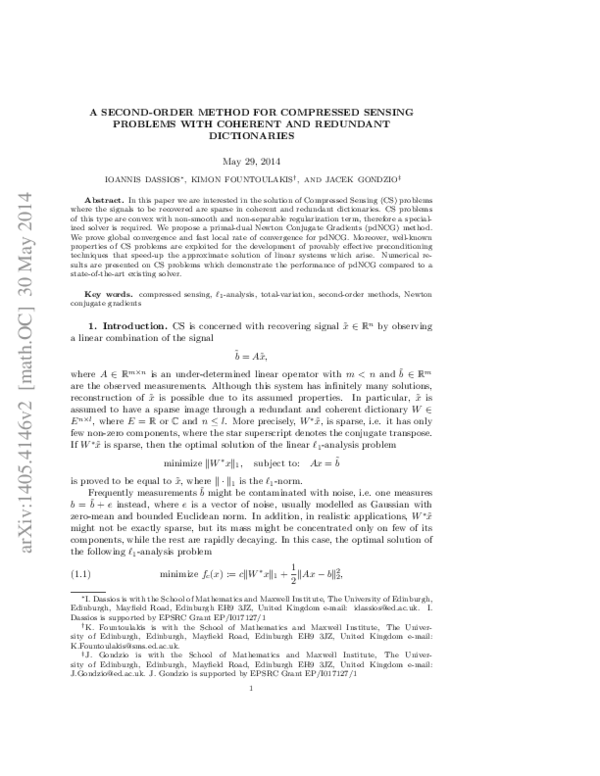 (PDF) A Second-Order Method for Compressed Sensing Problems with ...