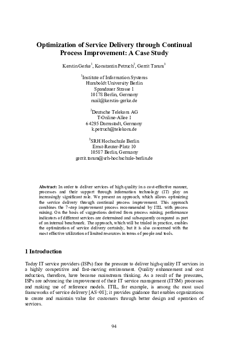 (PDF) Optimization of Service Delivery through Continual Process ...