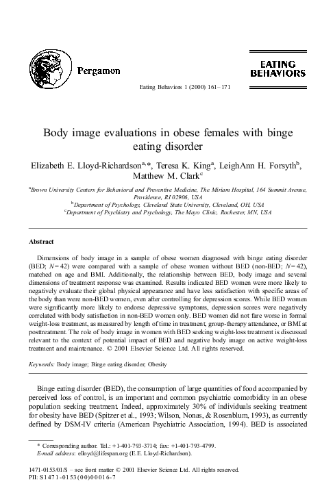 (PDF) Body image evaluations in obese females with binge eating disorder