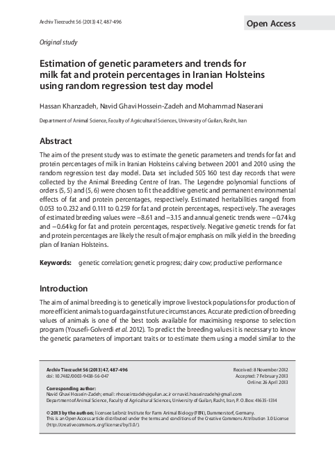 (PDF) Estimation of genetic parameters and trends for milk fat and ...