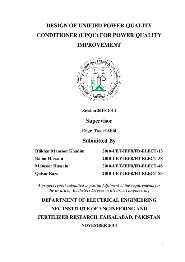 (PDF) UPQC Based Power Quality Improvement