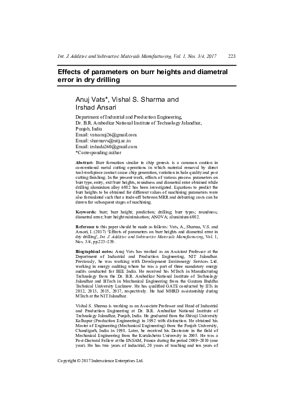 (PDF) Effects of parameters on burr heights and diametral error in dry ...