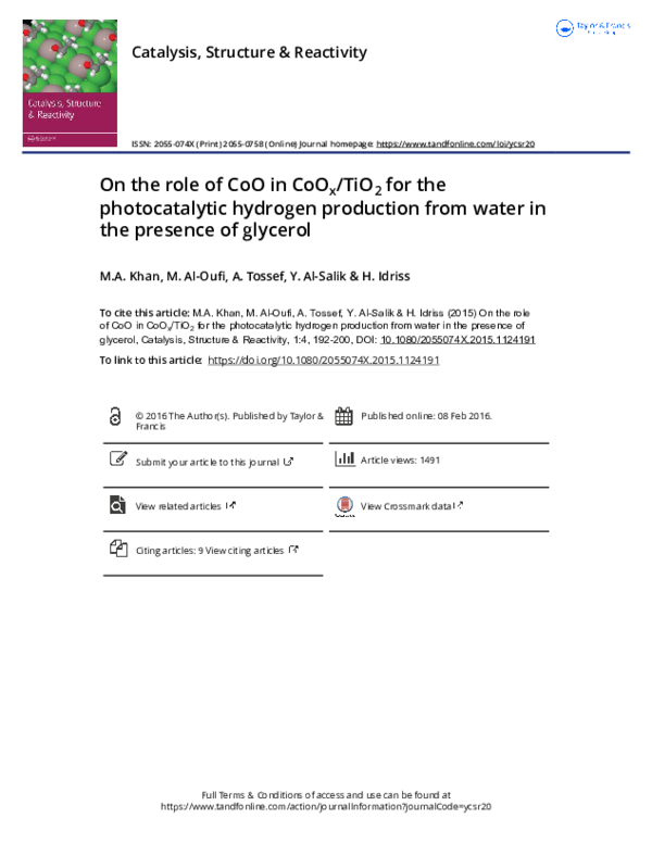(PDF) On the role of CoO in CoO x /TiO 2 for the photocatalytic ...