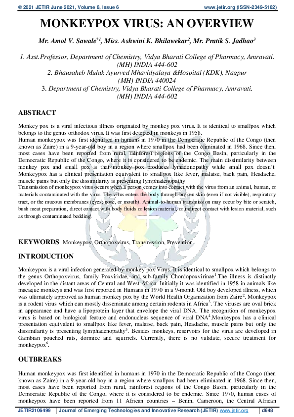 (PDF) Monkeypox Virus: An Overview