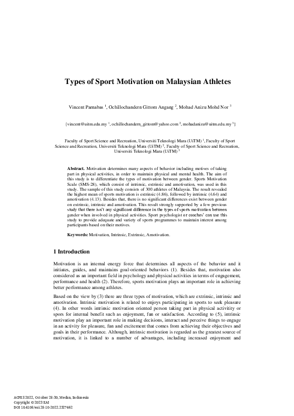 (PDF) Types of Sport Motivation on Malaysian Athletes