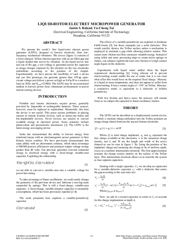 (PDF) Liquid-Rotor Electret Micropower Generator