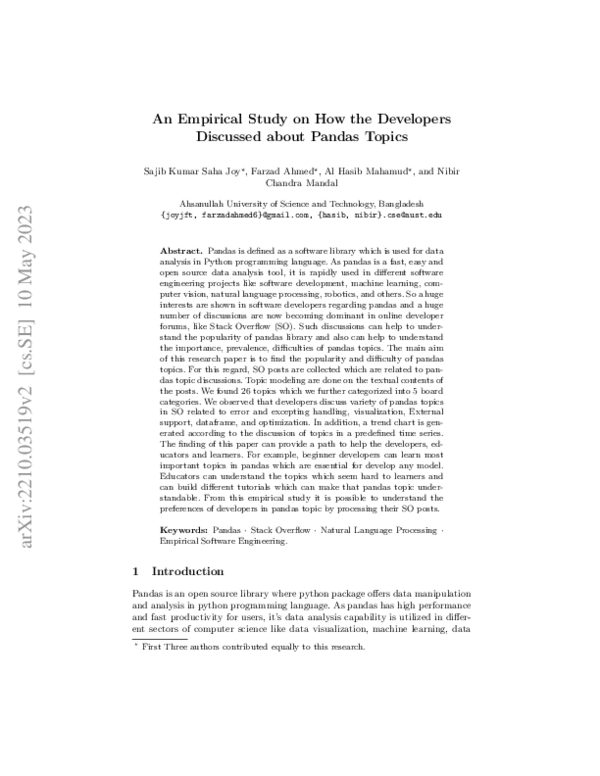 (PDF) An Empirical Study on How the Developers Discussed about Pandas ...