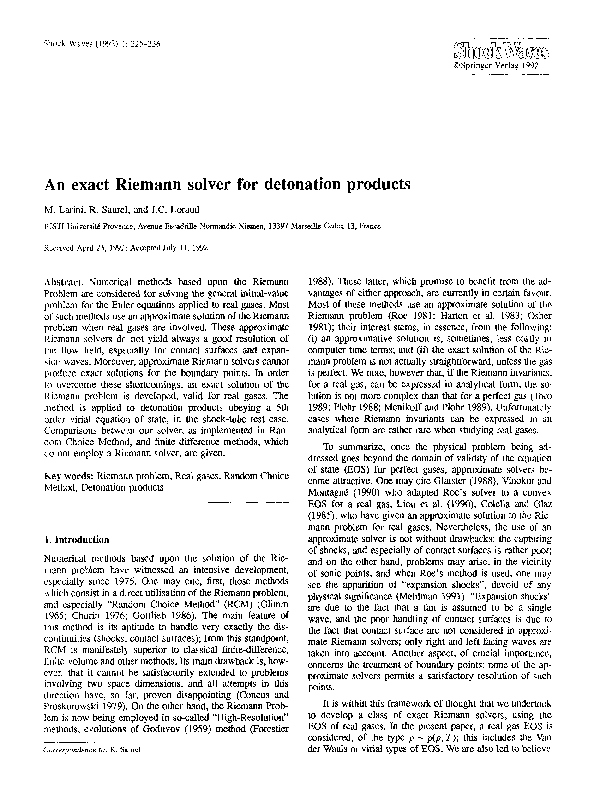 (PDF) An exact Riemann solver for detonation products