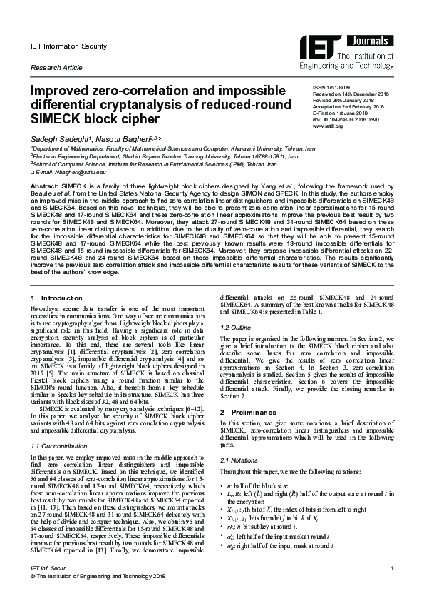 (PDF) Improved zero‐correlation and impossible differential ...