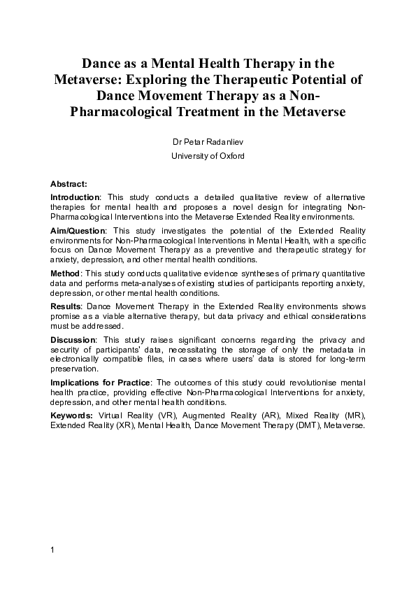 (DOC) Dance as a Mental Health Therapy in the Metaverse: Exploring the ...