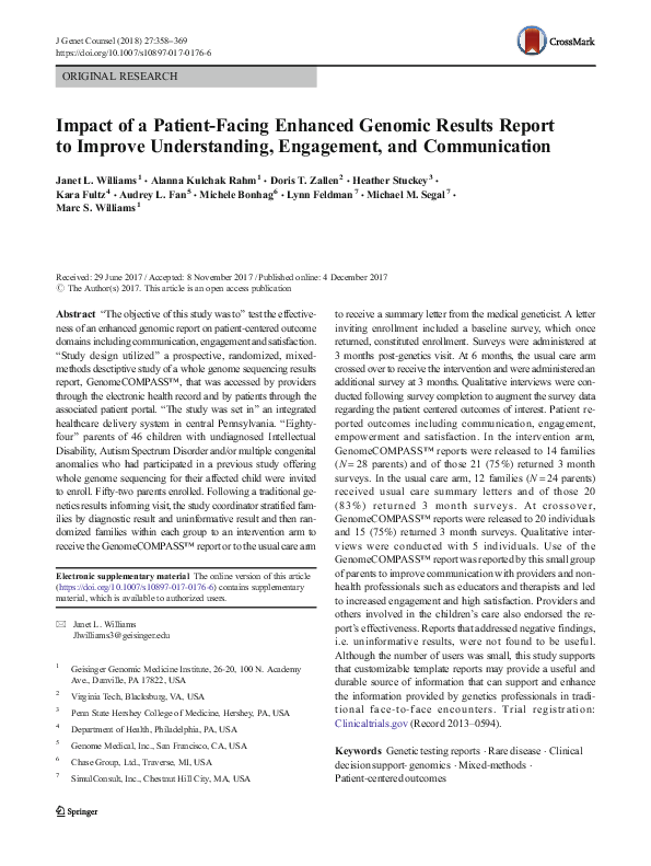 (PDF) Impact of a Patient-Facing Enhanced Genomic Results Report to ...