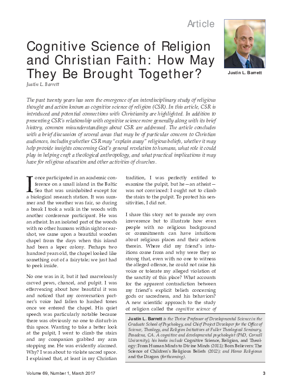 (PDF) Cognitive Science of Religion and Christian Faith: How May They ...