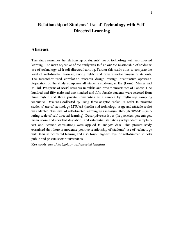 (DOC) Relationship of Students' Use of Technology with Self-Directed ...
