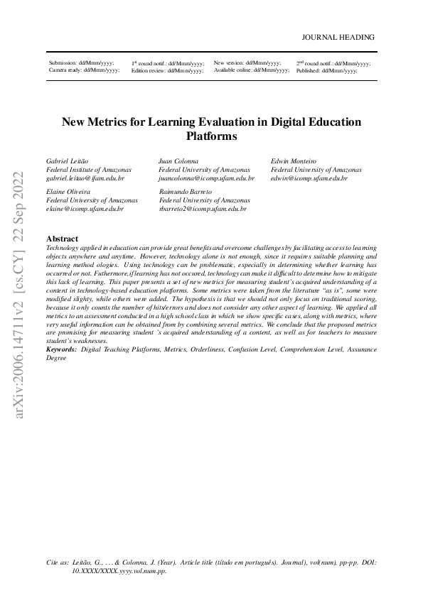 (PDF) New Metrics for Learning Evaluation in Digital Education Platforms