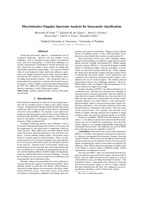 (PDF) Discriminative Singular Spectrum Analysis for Bioacoustic ...