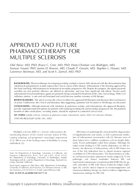 (PDF) Approved and Future Pharmacotherapy for Multiple Sclerosis