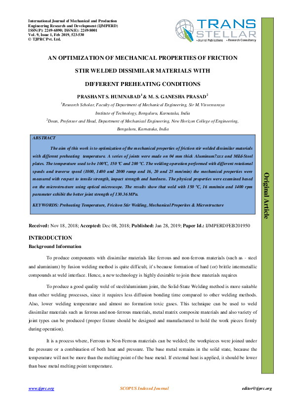 (PDF) An Optimization of Mechanical Properties of Friction Stir Welded ...