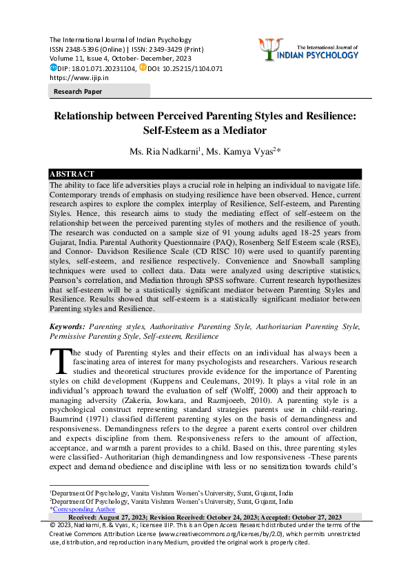 (PDF) Relationship between Perceived Parenting Styles and Resilience ...
