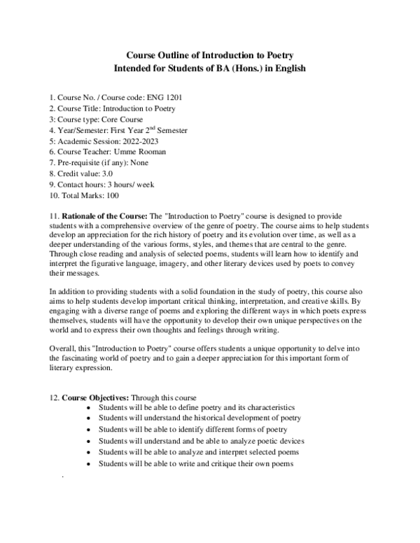 (PDF) Course Outline of Introduction to Poetry