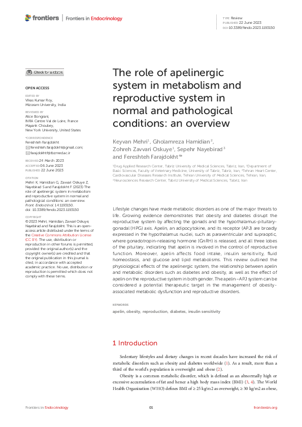 (PDF) The role of apelinergic system in metabolism and reproductive ...