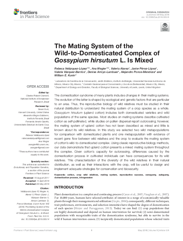 (PDF) The Mating System of the Wild-to-Domesticated Complex of ...