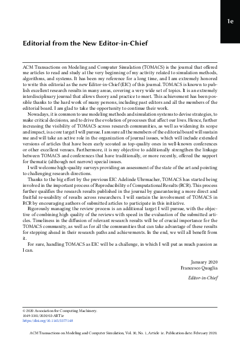 (PDF) Editorial from the New Editor-in-Chief