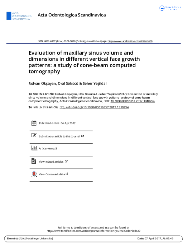 (PDF) Evaluation of maxillary sinus volume and dimensions in different ...