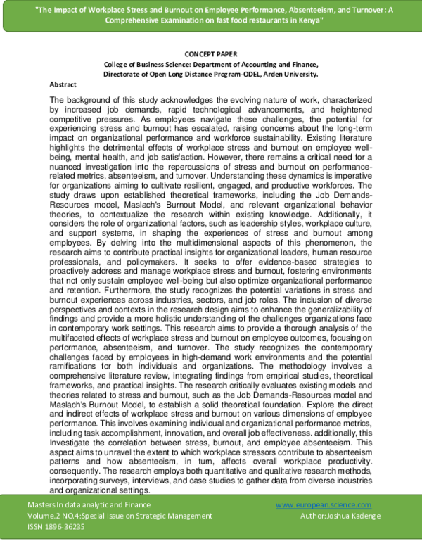 (PDF) The impact of workplace stress and Burnout on employees ...