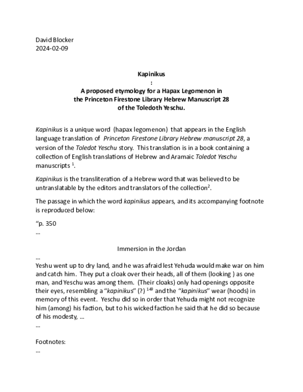 (PDF) Kapinikus : A proposed etymology for a Hapax Legomenon in the ...