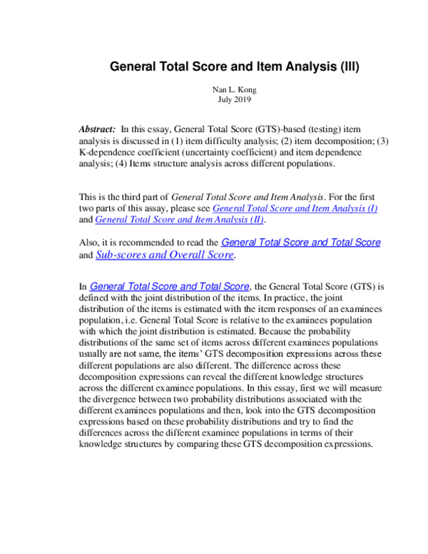 (PDF) General Total Score and Item Analysis (III)
